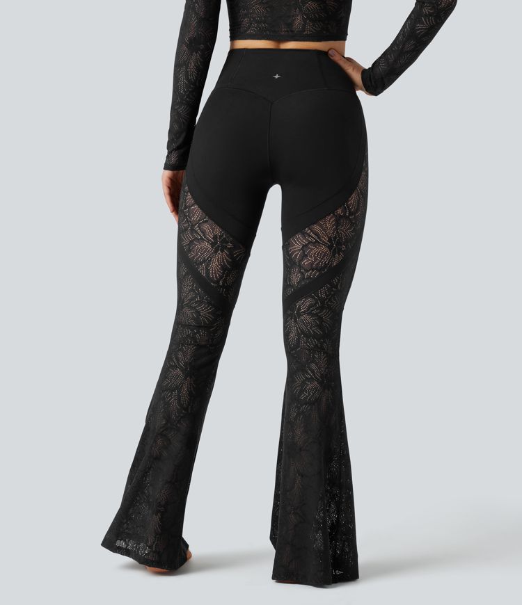 Halara UltraSculpt™ SoCinched High Waisted Tummy Control Contrast Lace Yoga Flare Leggings with Pocket