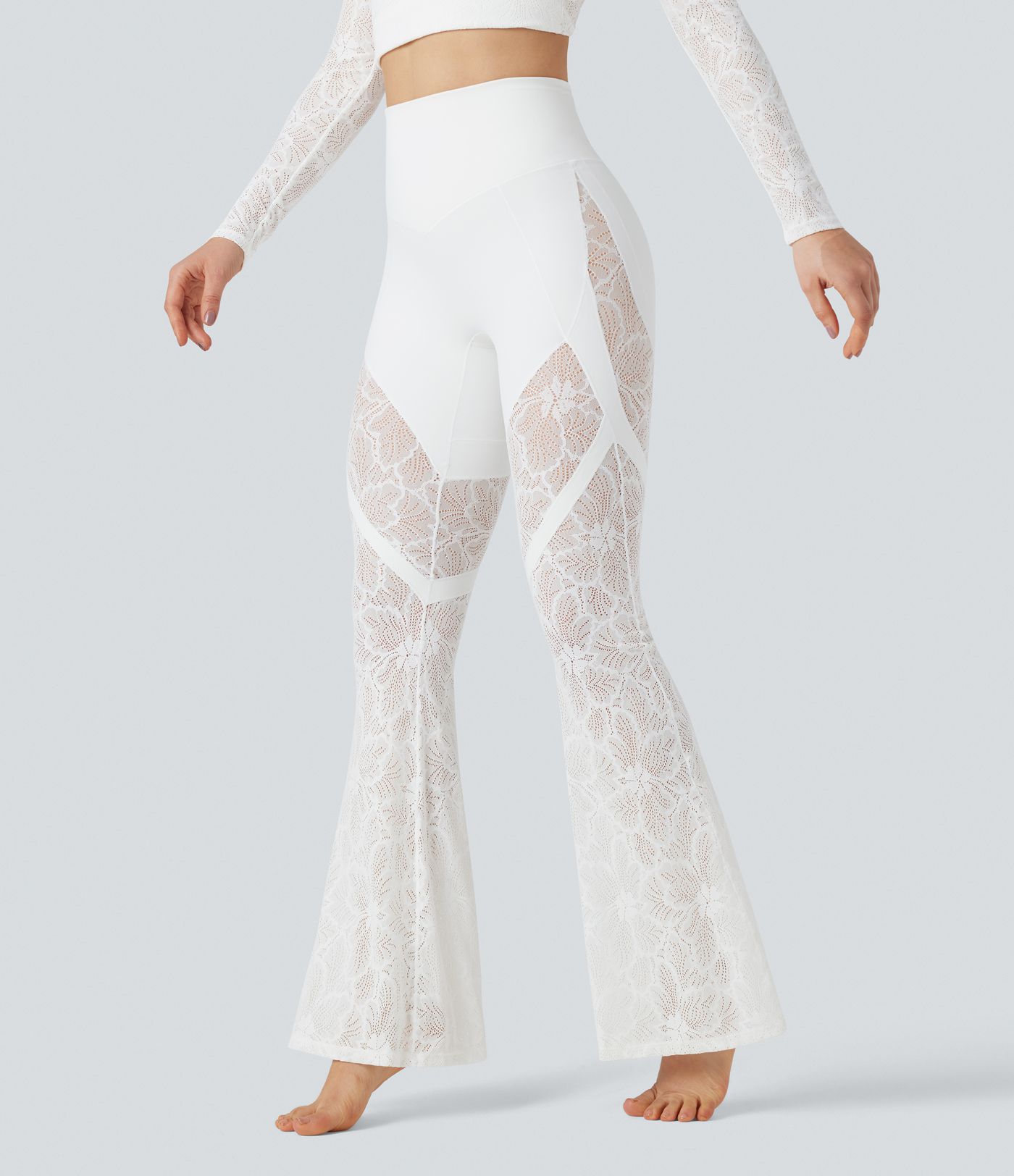 Halara UltraSculpt™ High Waisted Tummy Control Contrast Lace Yoga Flare Leggings with Pocket