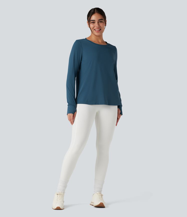 SoftlyZero™ QuickDry Round Neck Long Sleeve Thumb Hole Cut Out Contrast Mesh Yoga Sports Top