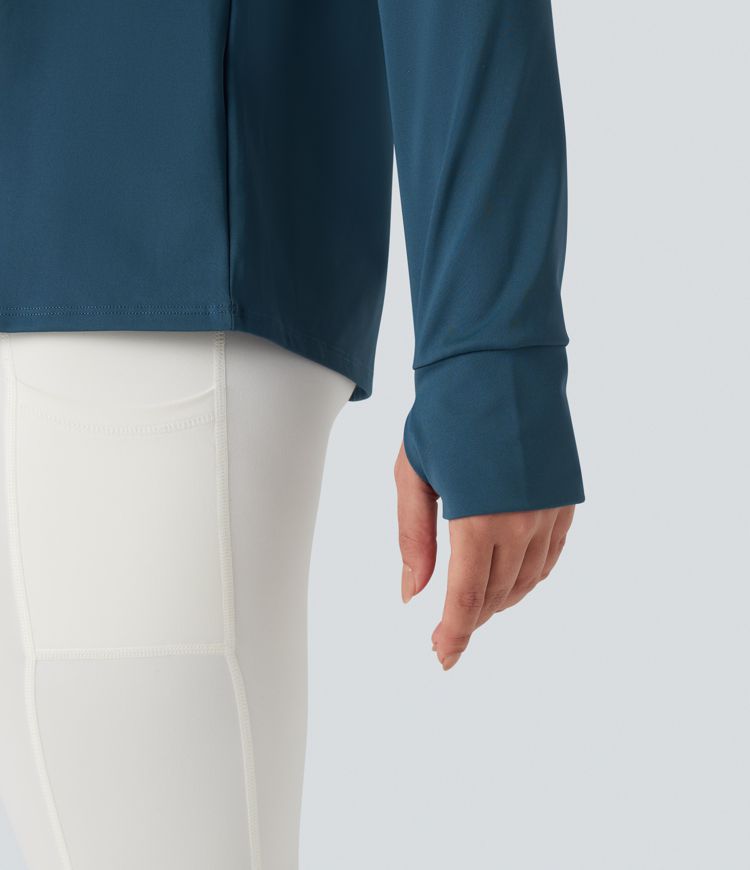 SoftlyZero™ QuickDry Round Neck Long Sleeve Thumb Hole Cut Out Contrast Mesh Yoga Sports Top