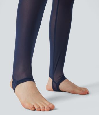 Breezeful™ Høyt liv Plissert 2-i-1 Kontrast Mesh Hurtigtørkende Dans Stigbøyle Skjørt Leggings med Lommer