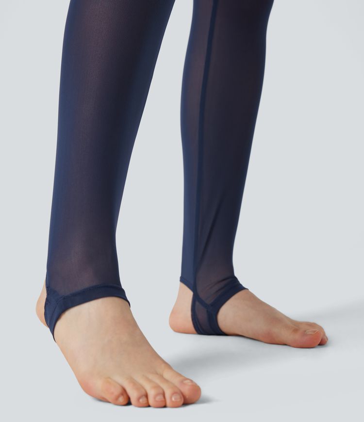 Breezeful™ Høyt liv Plissert 2-i-1 Kontrast Mesh Hurtigtørkende Dans Stigbøyle Skjørt Leggings med Lommer