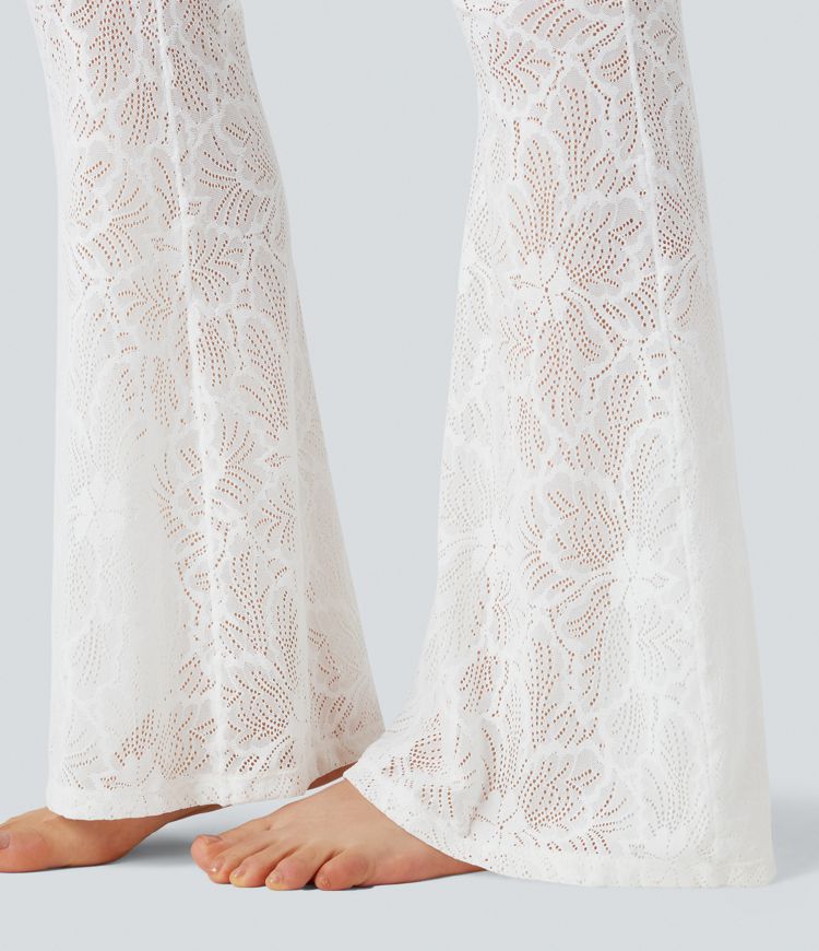 Halara UltraSculpt™ High Waisted Tummy Control Contrast Lace Yoga Flare Leggings with Pocket