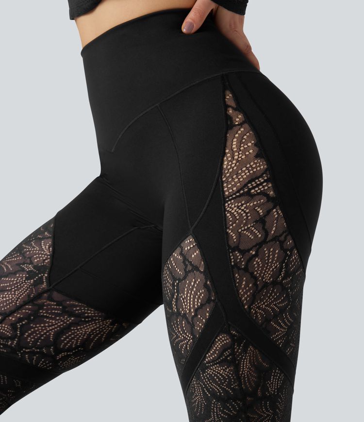Halara UltraSculpt™ High Waisted Tummy Control Contrast Lace Yoga Flare Leggings with Pocket