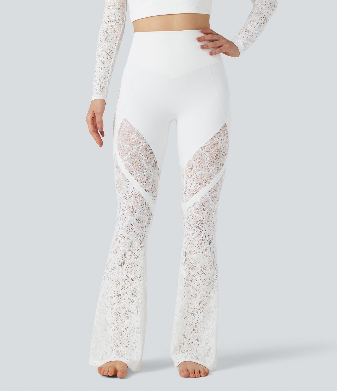 Halara UltraSculpt™ High Waisted Tummy Control Contrast Lace Yoga Flare Leggings with Pocket