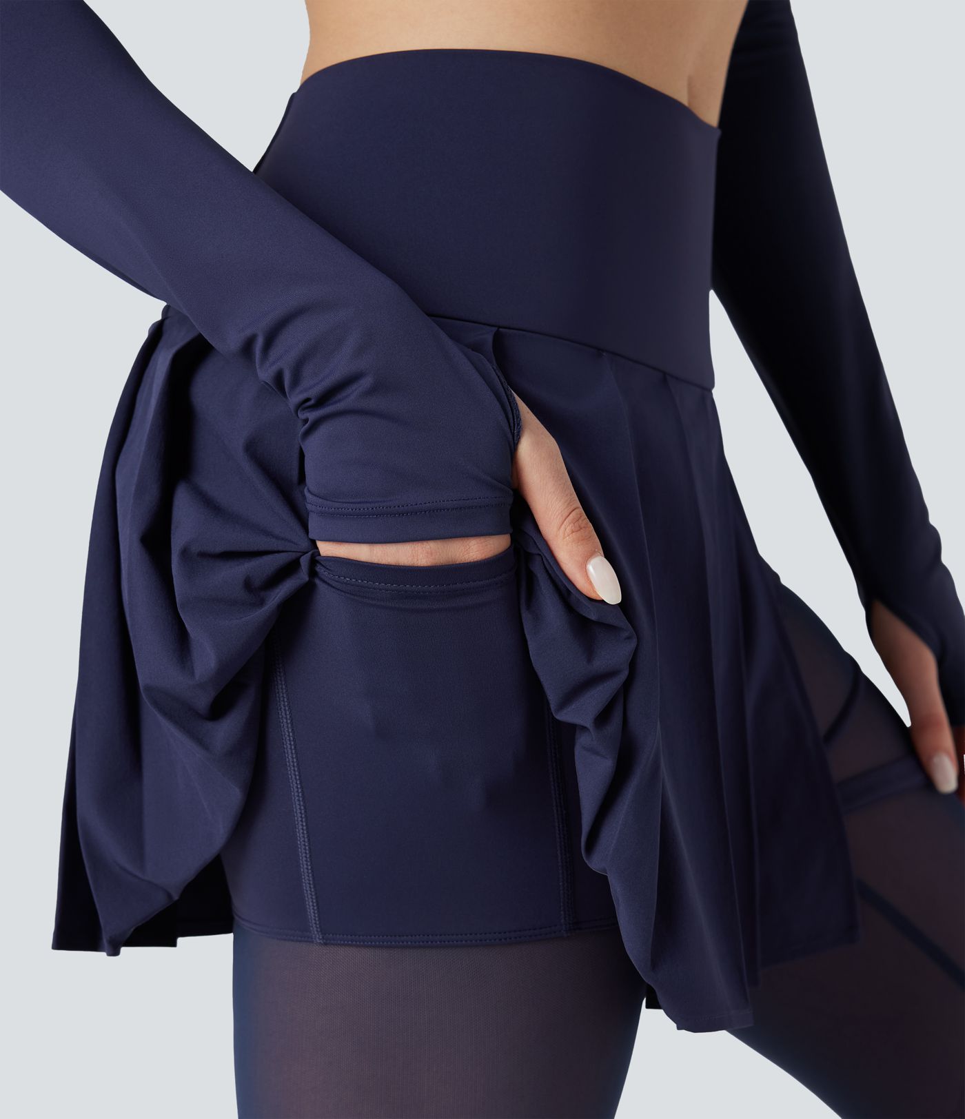 Breezeful™ Høyt liv Plissert 2-i-1 Kontrast Mesh Hurtigtørkende Dans Stigbøyle Skjørt Leggings med Lommer