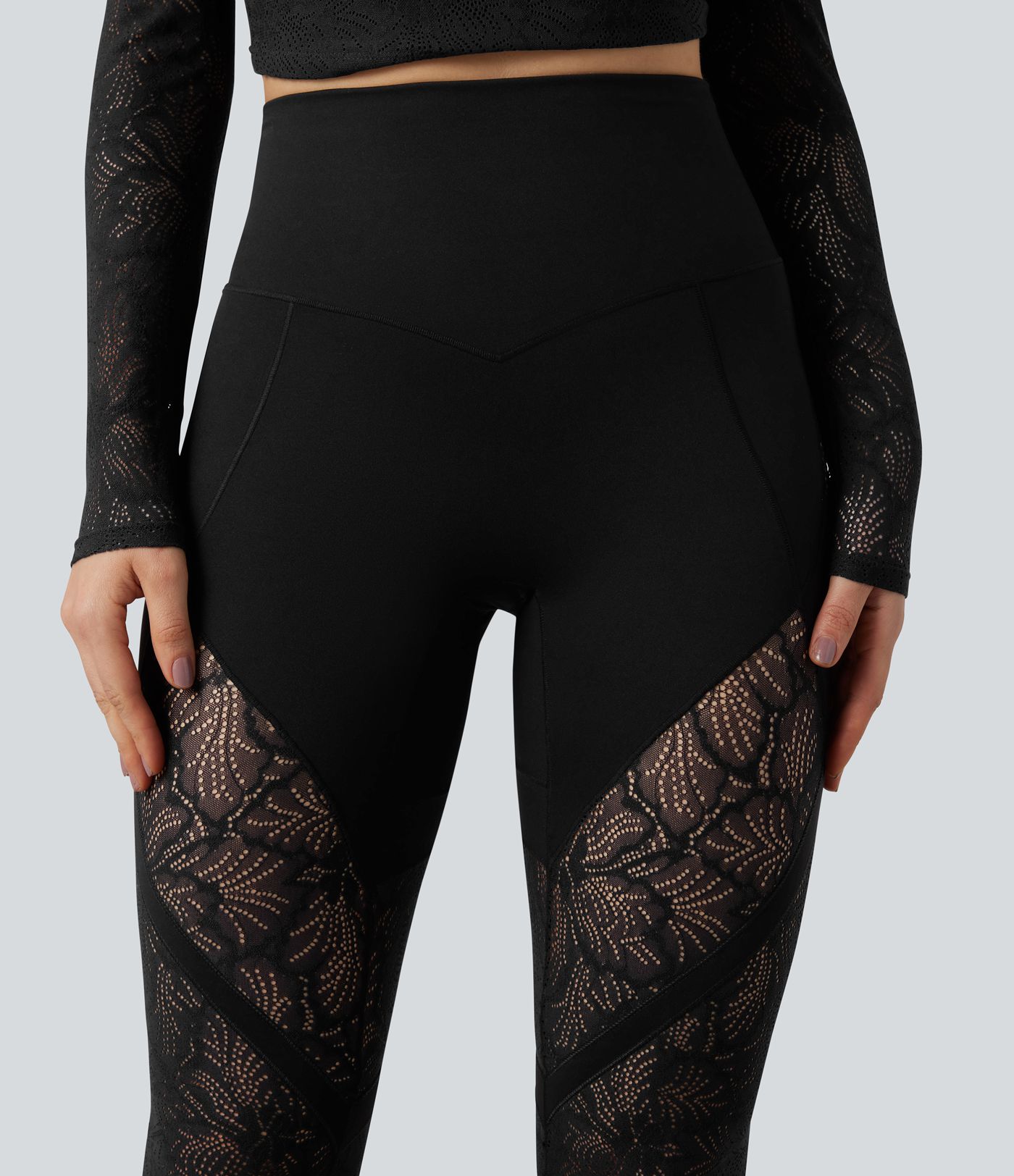 Halara UltraSculpt™ High Waisted Tummy Control Contrast Lace Yoga Flare Leggings with Pocket