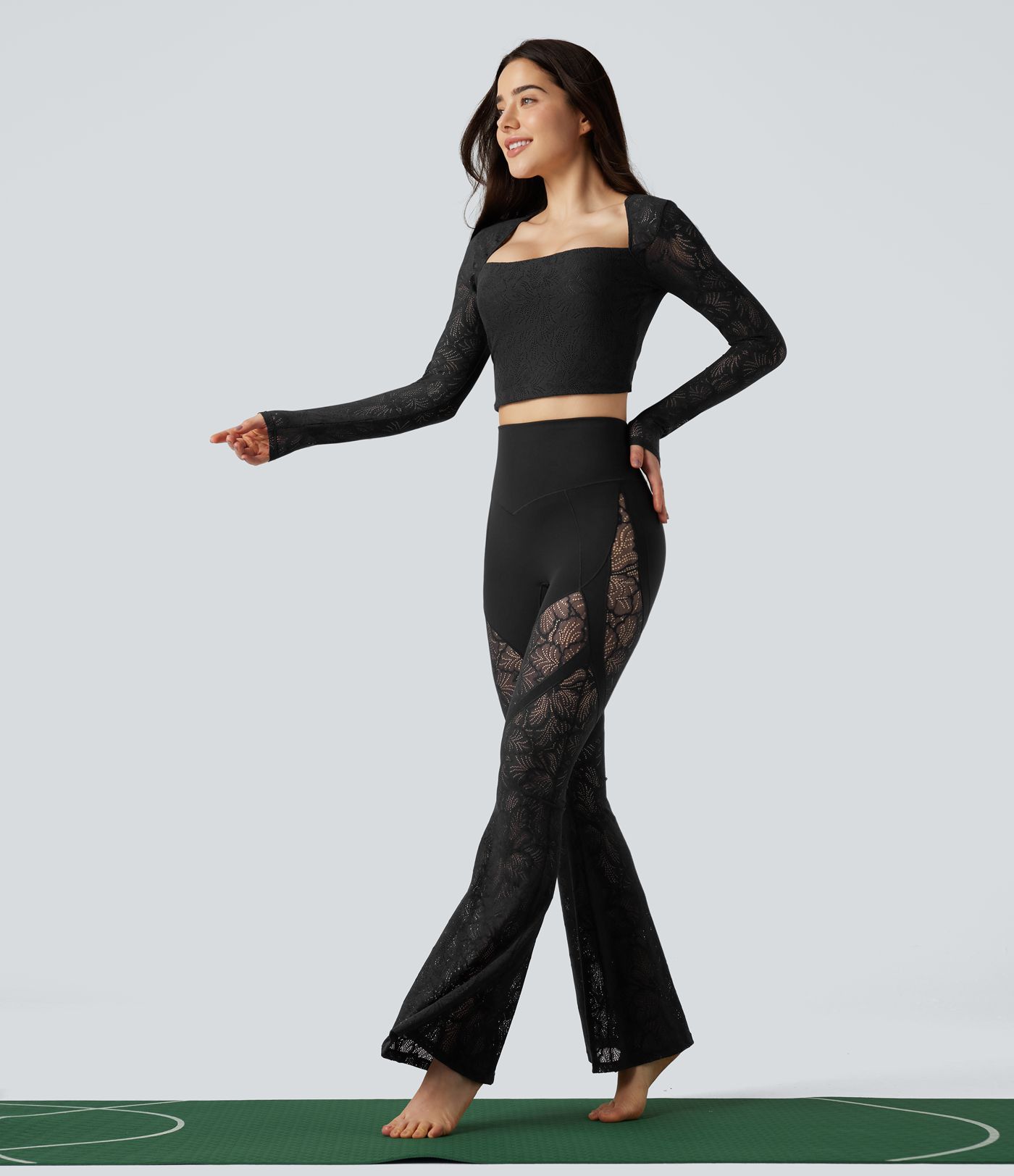 Halara UltraSculpt™ High Waisted Tummy Control Contrast Lace Yoga Flare Leggings with Pocket