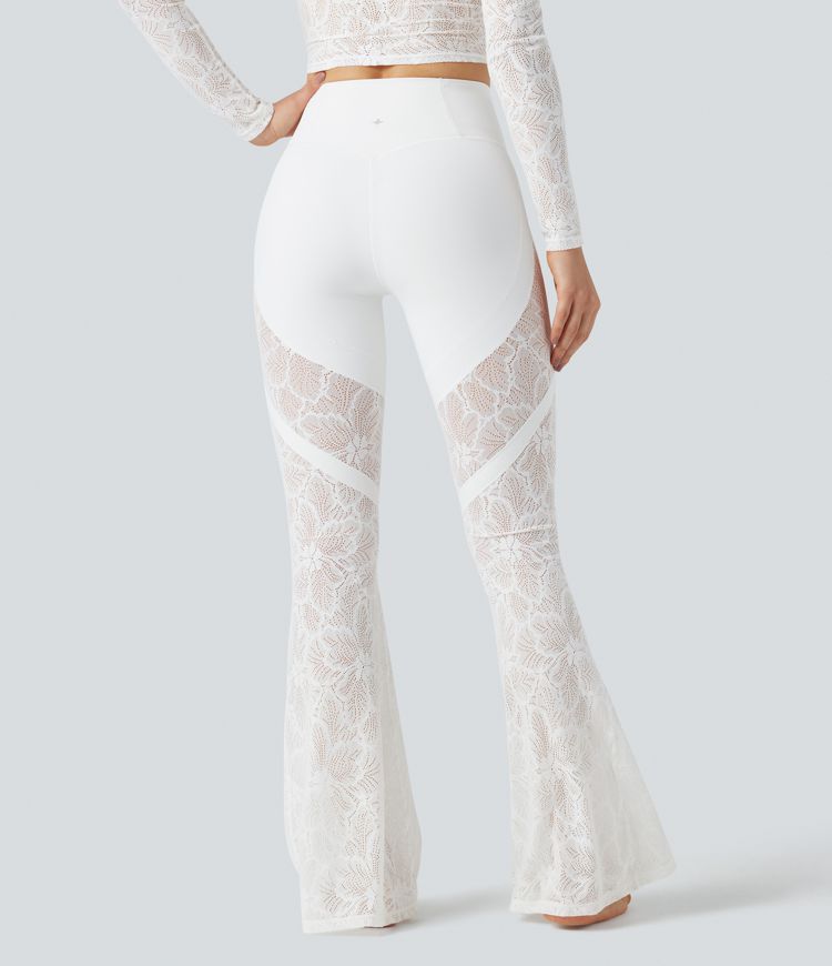Halara UltraSculpt™ High Waisted Tummy Control Contrast Lace Yoga Flare Leggings with Pocket