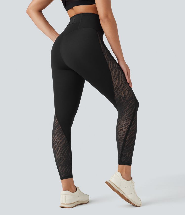 Halara UltraSculpt™ SoCinched High Waisted Tummy Control Contrast Lace Yoga Leggings with Pocket