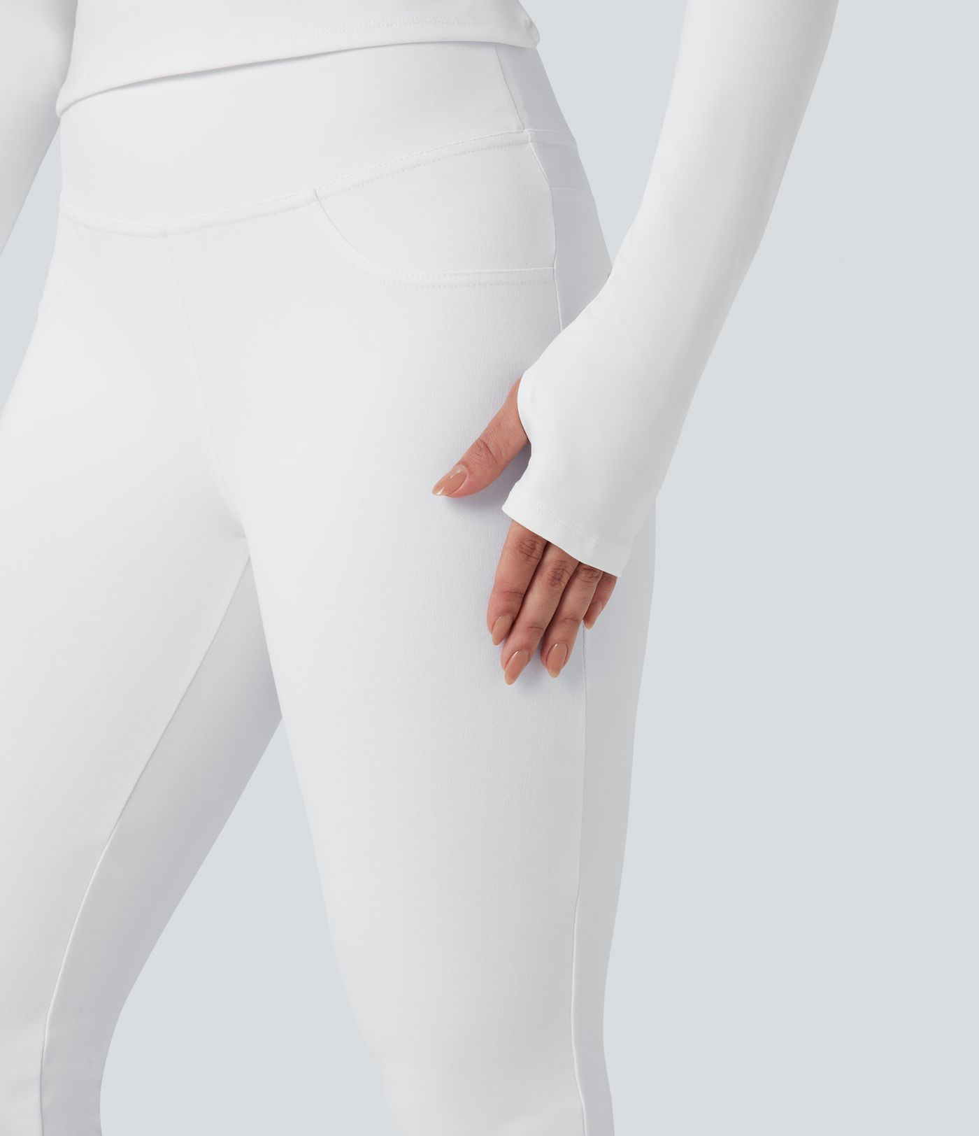 SoftlyZero™ Plush Mock Neck Long Sleeve Thumb Hole Tie Back Yoga Sports Top