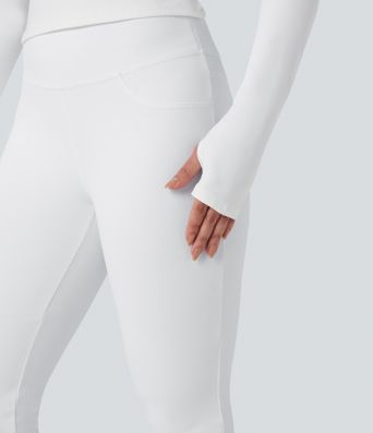 SoftlyZero™ Plush Mock Neck Long Sleeve Thumb Hole Tie Back Yoga Sports Top