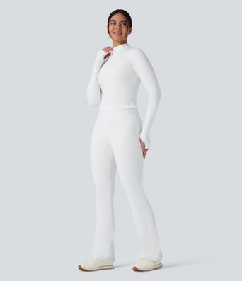 SoftlyZero™ Plush Mock Neck Long Sleeve Thumb Hole Tie Back Yoga Sports Top