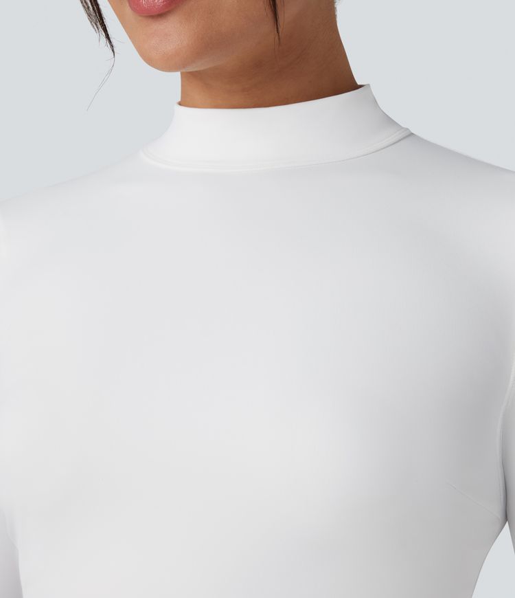 SoftlyZero™ Plush Mock Neck Long Sleeve Thumb Hole Tie Back Yoga Sports Top