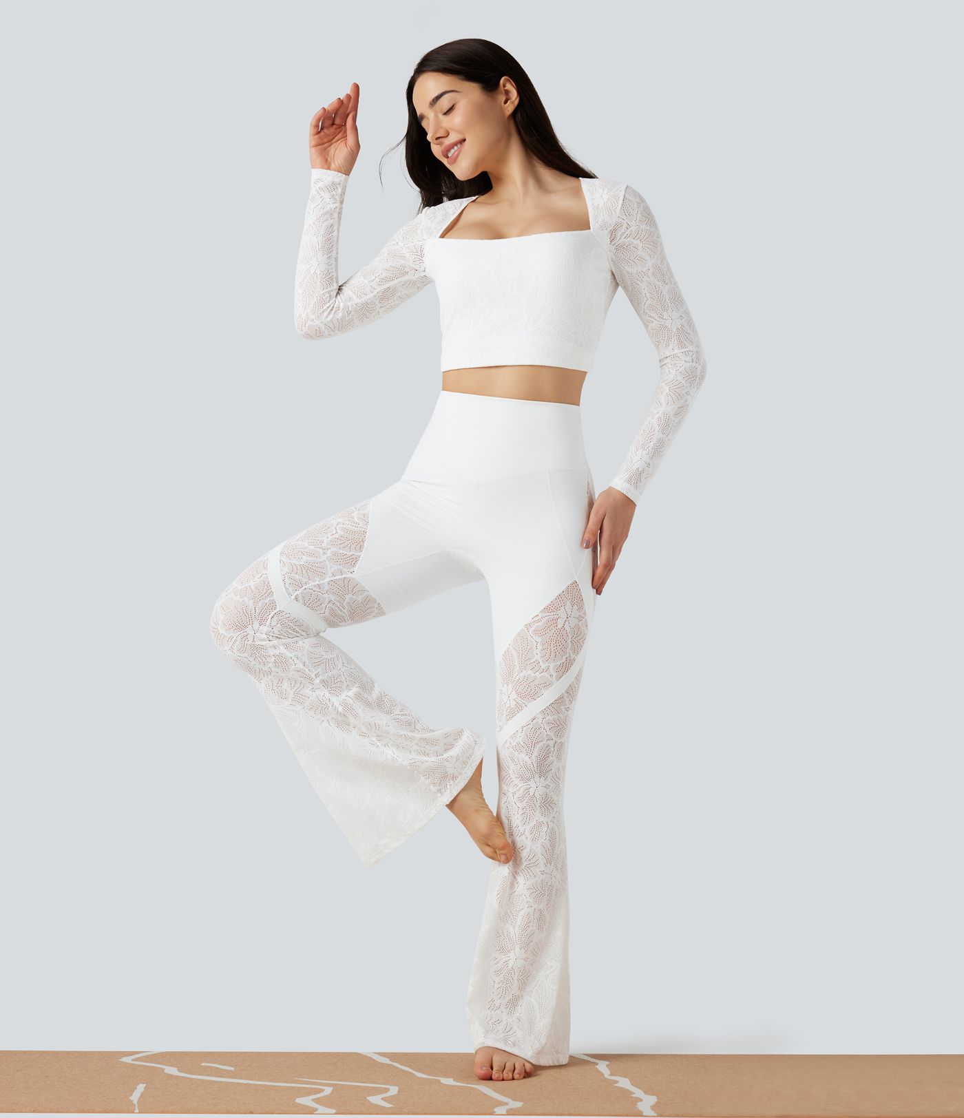 Halara UltraSculpt™ High Waisted Tummy Control Contrast Lace Yoga Flare Leggings with Pocket