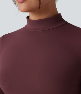 SoftlyZero™ Plush Mock Neck Long Sleeve Thumb Hole Tie Back Yoga Sports Top