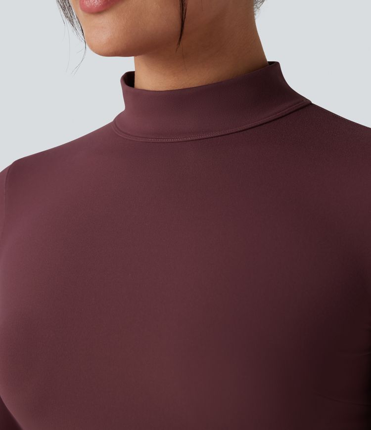 SoftlyZero™ Plush Mock Neck Long Sleeve Thumb Hole Tie Back Yoga Sports Top
