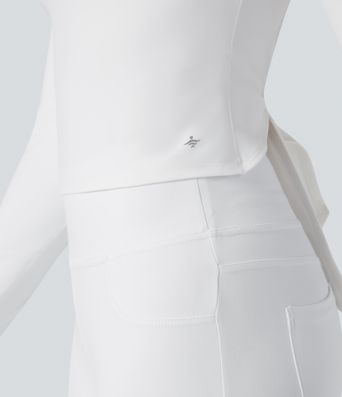 SoftlyZero™ Plush Mock Neck Long Sleeve Thumb Hole Tie Back Yoga Sports Top