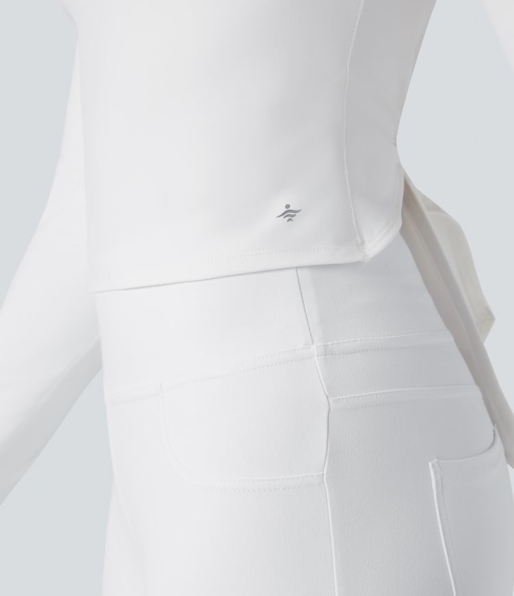 SoftlyZero™ Plush Mock Neck Long Sleeve Thumb Hole Tie Back Yoga Sports Top