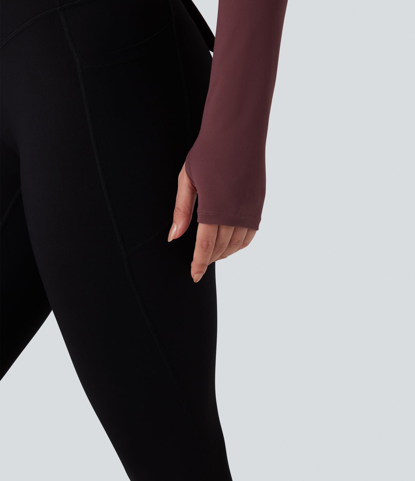 SoftlyZero™ Plush Mock Neck Long Sleeve Thumb Hole Tie Back Yoga Sports Top