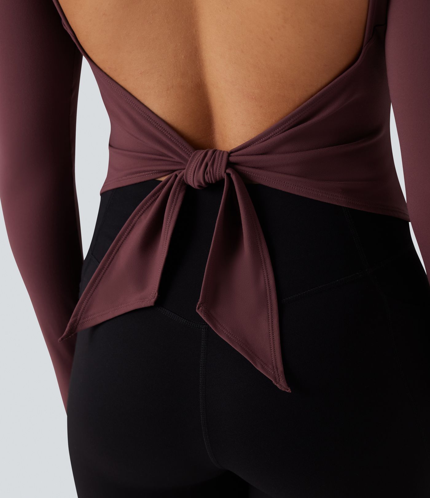 SoftlyZero™ Plush Mock Neck Long Sleeve Thumb Hole Tie Back Yoga Sports Top