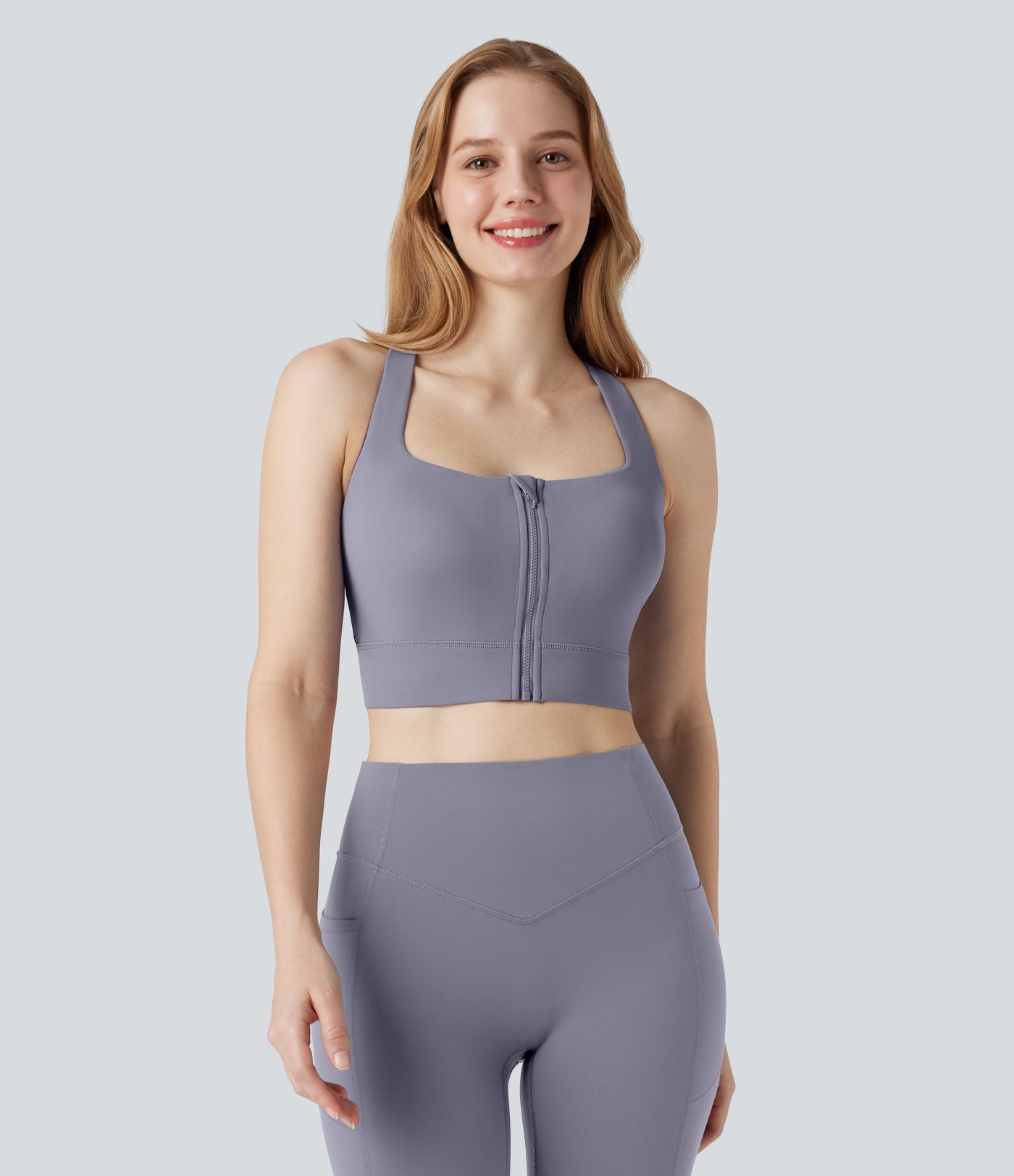 Halara UltraSculpt™ Medium Support Square Neck Zipper Running Sports Bra