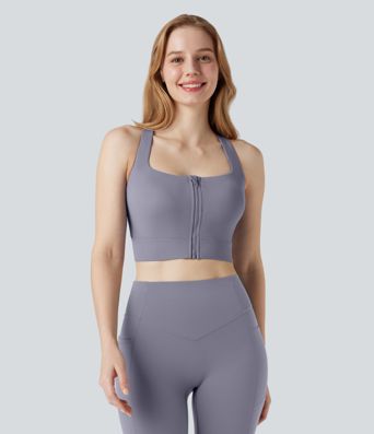 Halara UltraSculpt™ Medium Support Square Neck Zipper Running Sports Bra