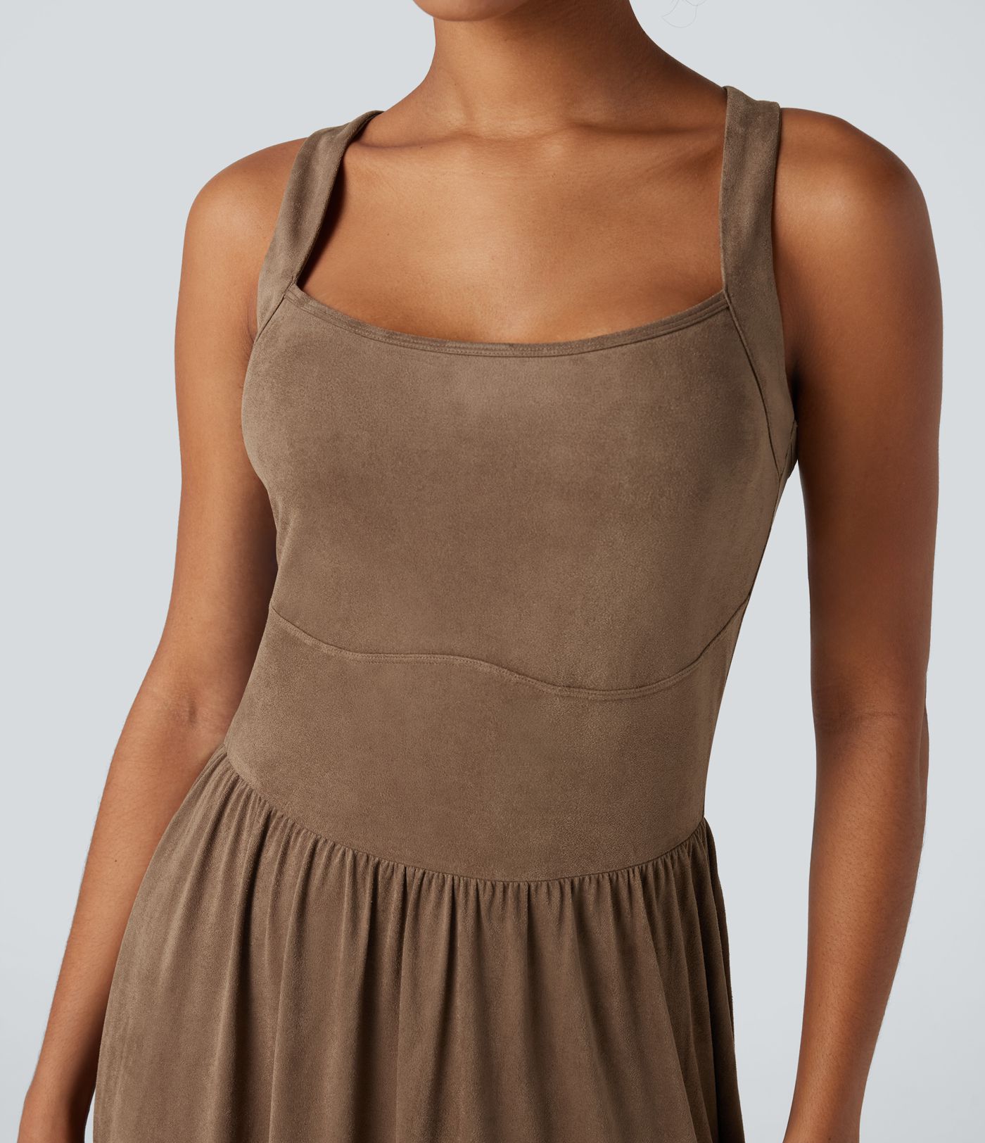 Square Neck Suede Flowy Maxi Dress