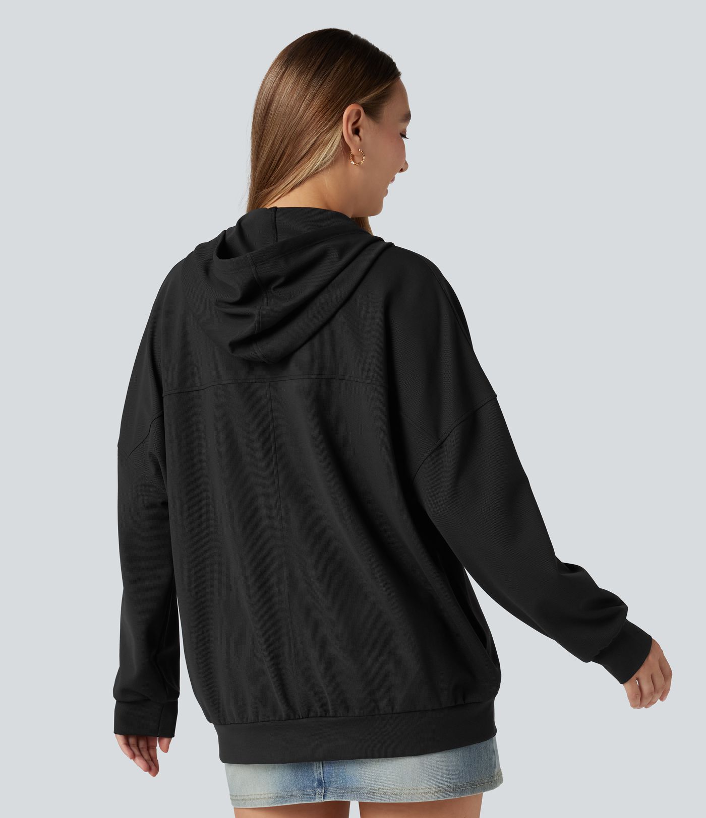 Hooded V-neck Long Sleeve Relaxed Casual Sweatshirt with Pockets