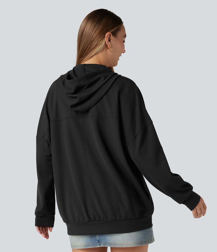 Hooded V-neck Long Sleeve Relaxed Casual Sweatshirt with Pockets
