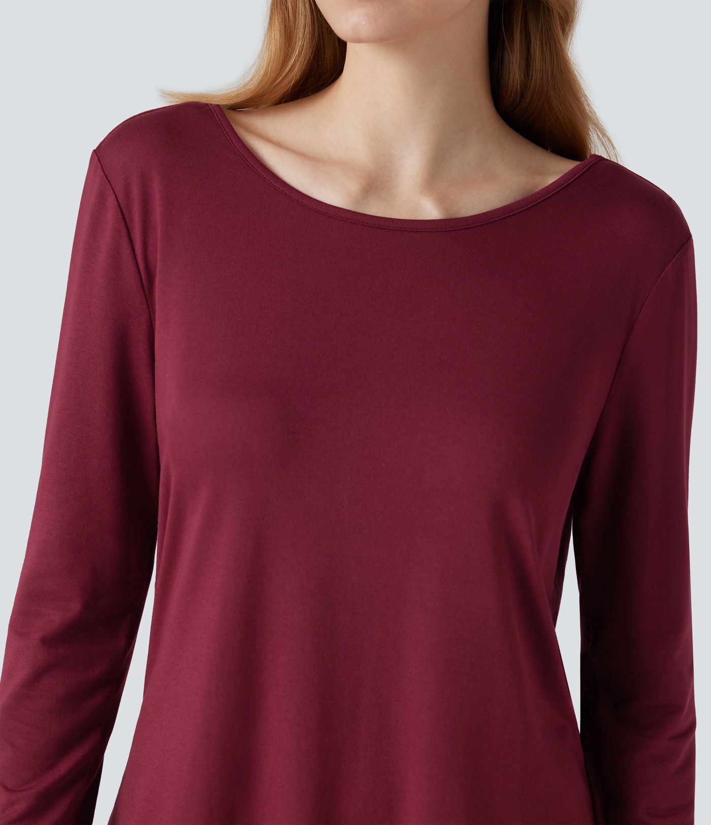 Top de sport yoga col bateau manches longues dos nu avec trous pouces