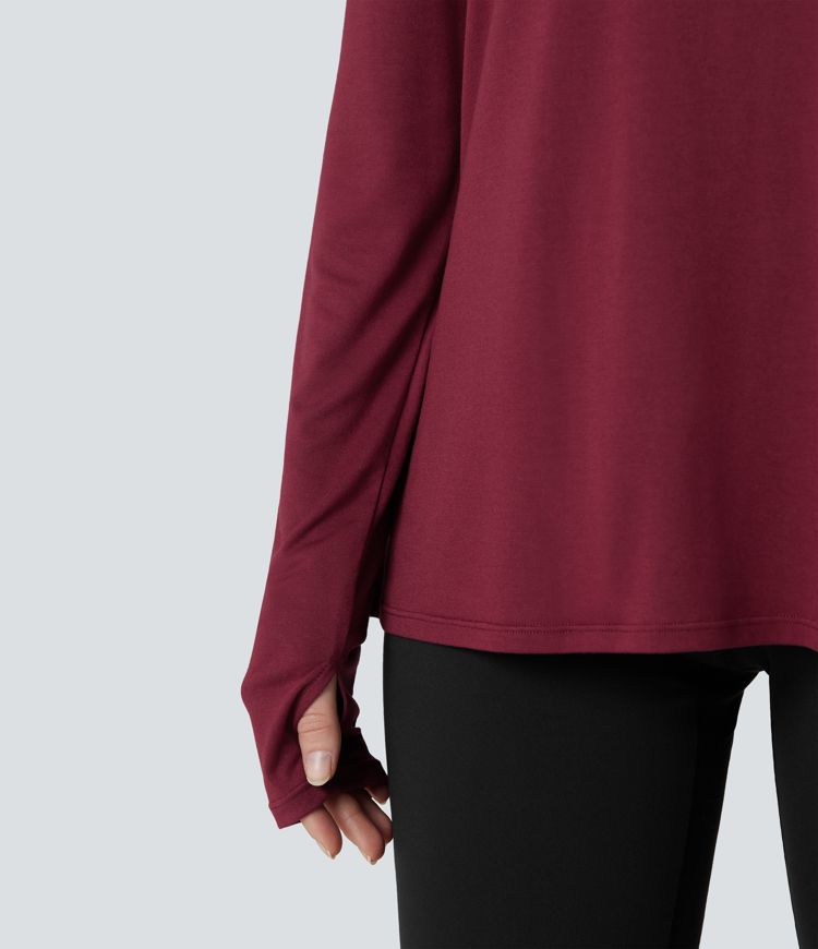 Top de sport yoga col bateau manches longues dos nu avec trous pouces