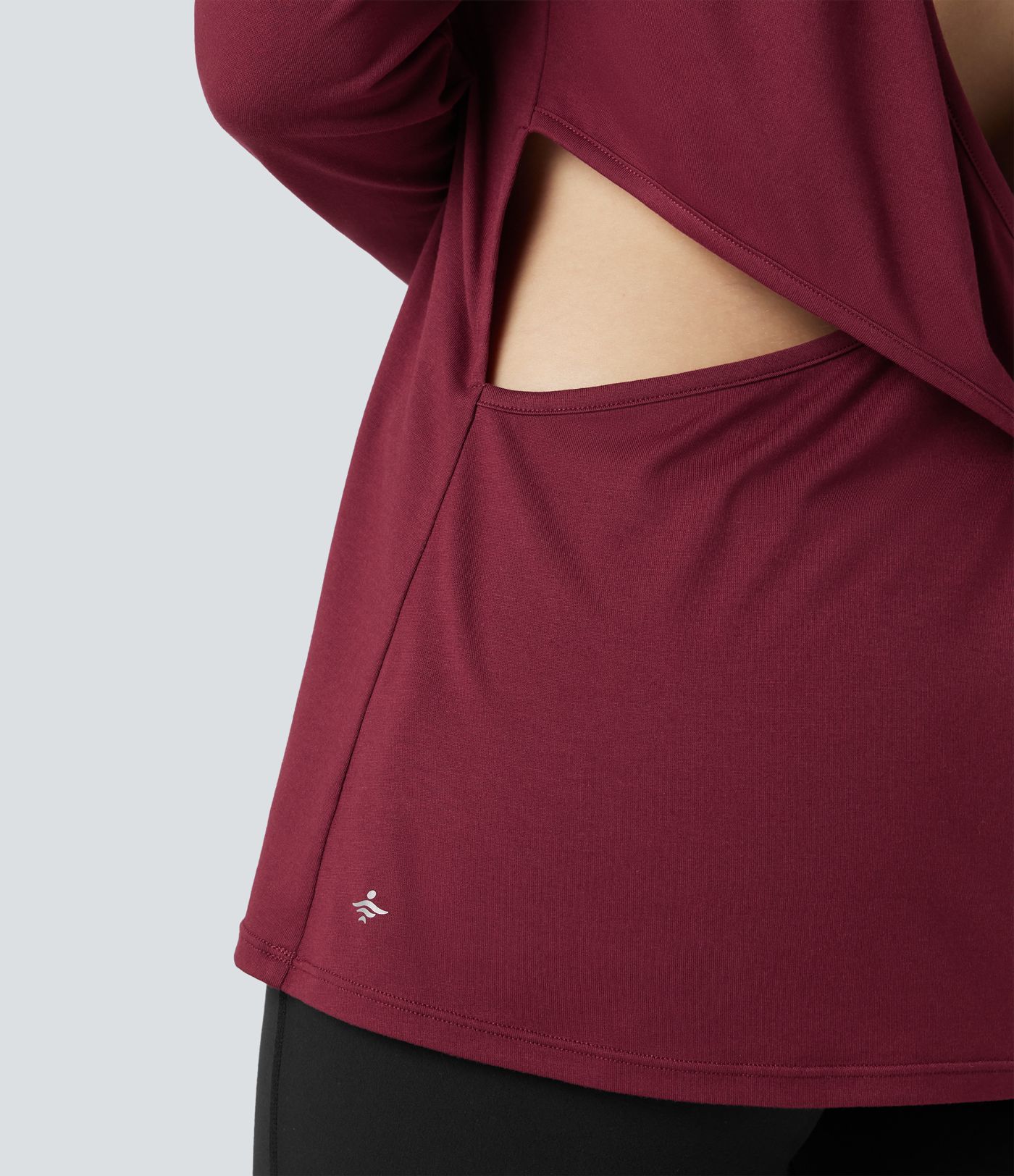 Top de sport yoga col bateau manches longues dos nu avec trous pouces