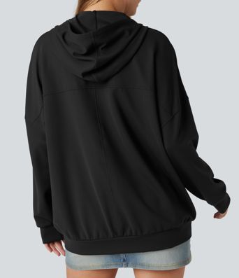 Hooded V-neck Long Sleeve Relaxed Casual Sweatshirt with Pockets