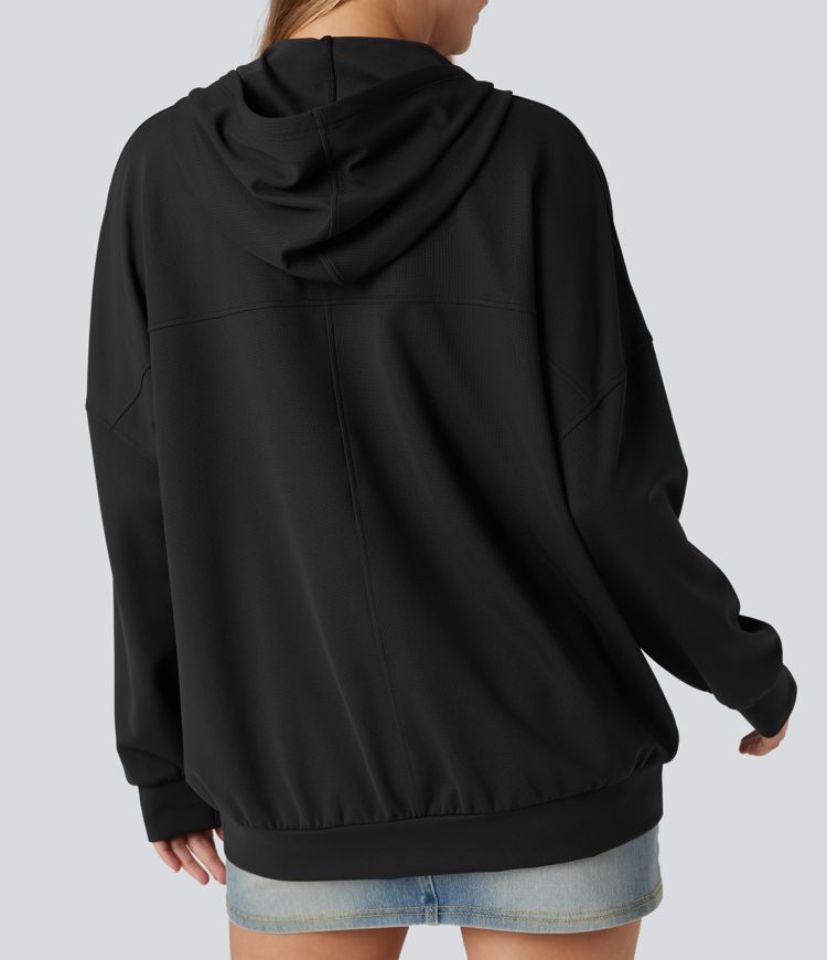 Hooded V-neck Long Sleeve Relaxed Casual Sweatshirt with Pockets