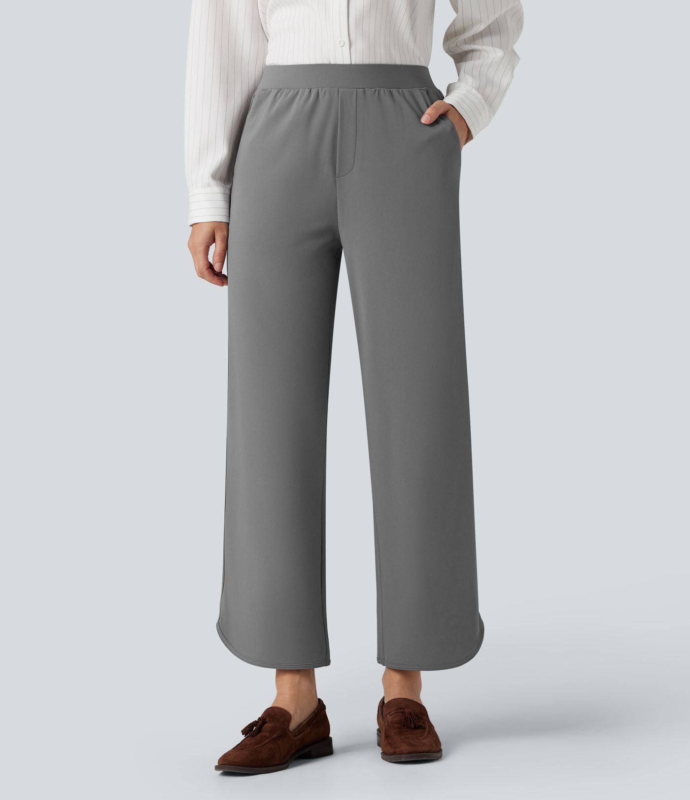 Halara Flex™ DayStretch Mid Rise Curved Hem Straight Leg Work Trousers with Pockets