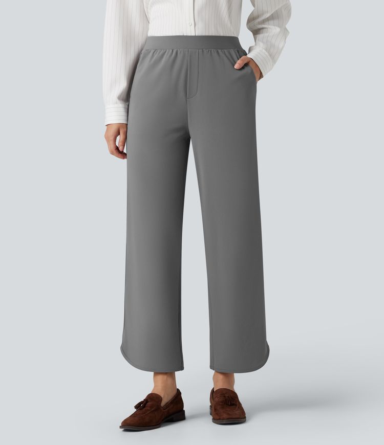 Halara Flex™ DayStretch Mid Rise Curved Hem Straight Leg Work Trousers with Pockets