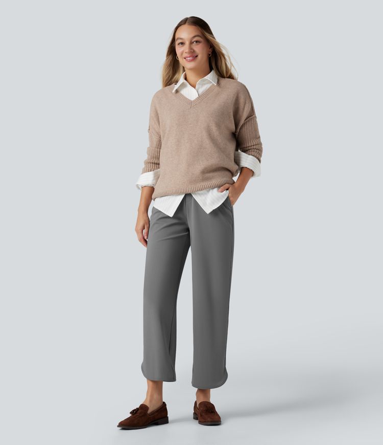 Halara Flex™ DayStretch Mid Rise Curved Hem Straight Leg Work Trousers with Pockets