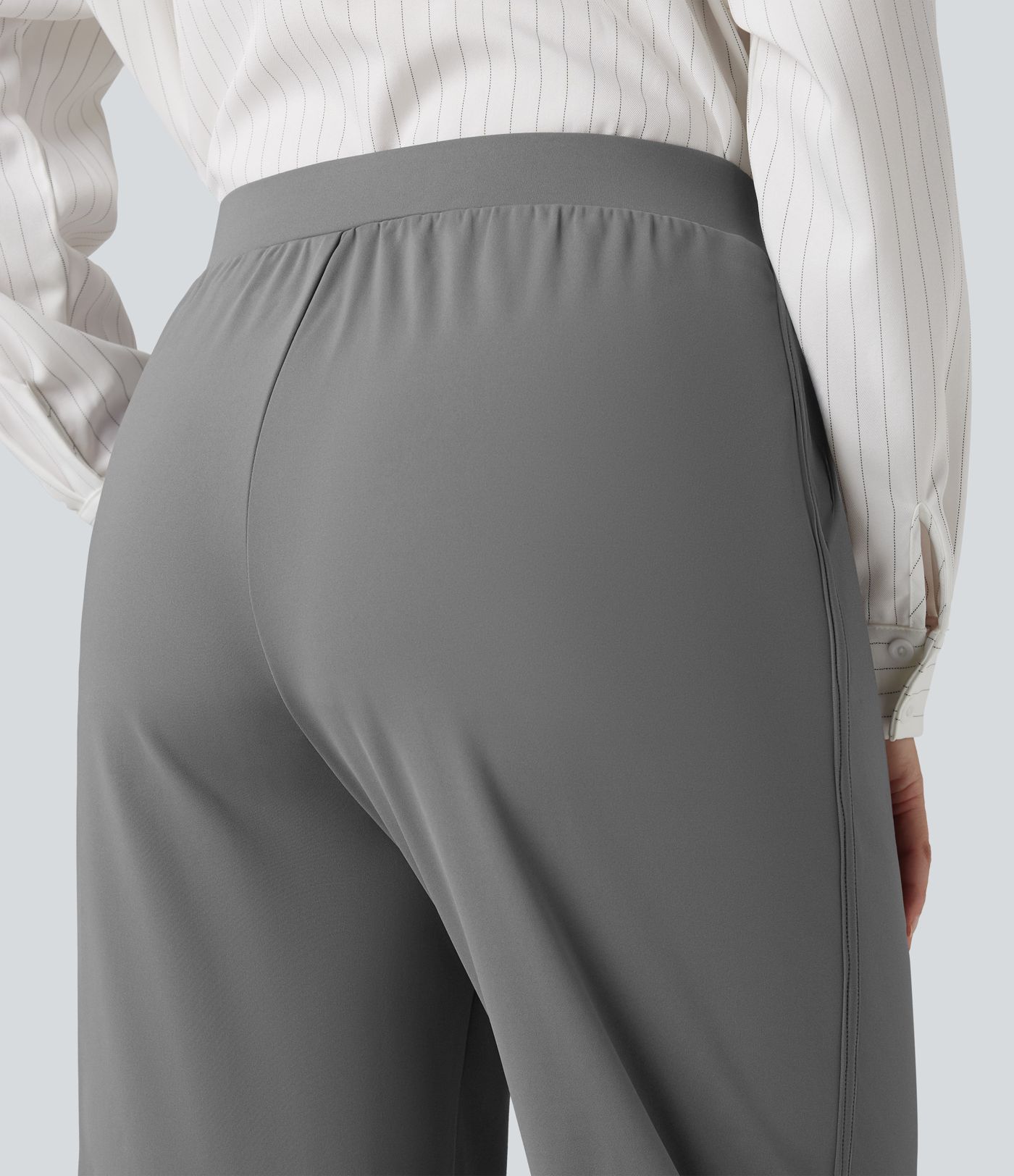 Halara Flex™ DayStretch Mid Rise Curved Hem Straight Leg Work Trousers with Pockets