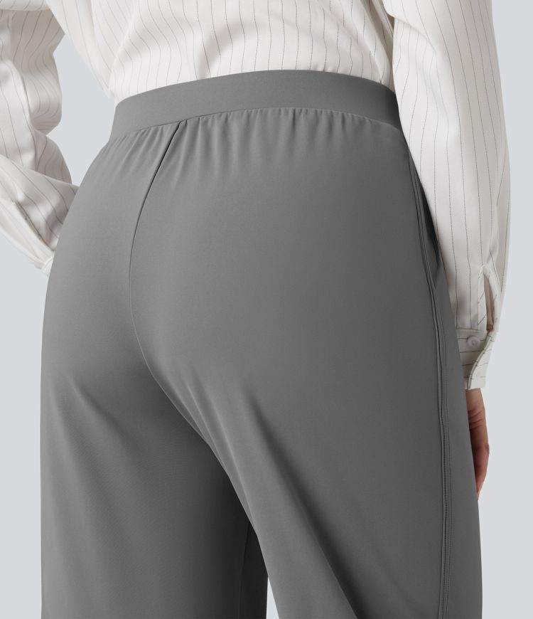 Halara Flex™ DayStretch Mid Rise Curved Hem Straight Leg Work Trousers with Pockets