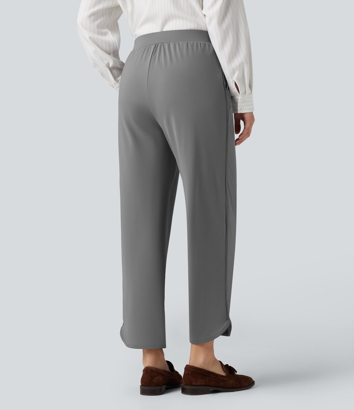 Halara Flex™ DayStretch Mid Rise Curved Hem Straight Leg Work Trousers with Pockets