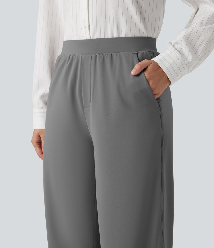 Halara Flex™ DayStretch Mid Rise Curved Hem Straight Leg Work Trousers with Pockets