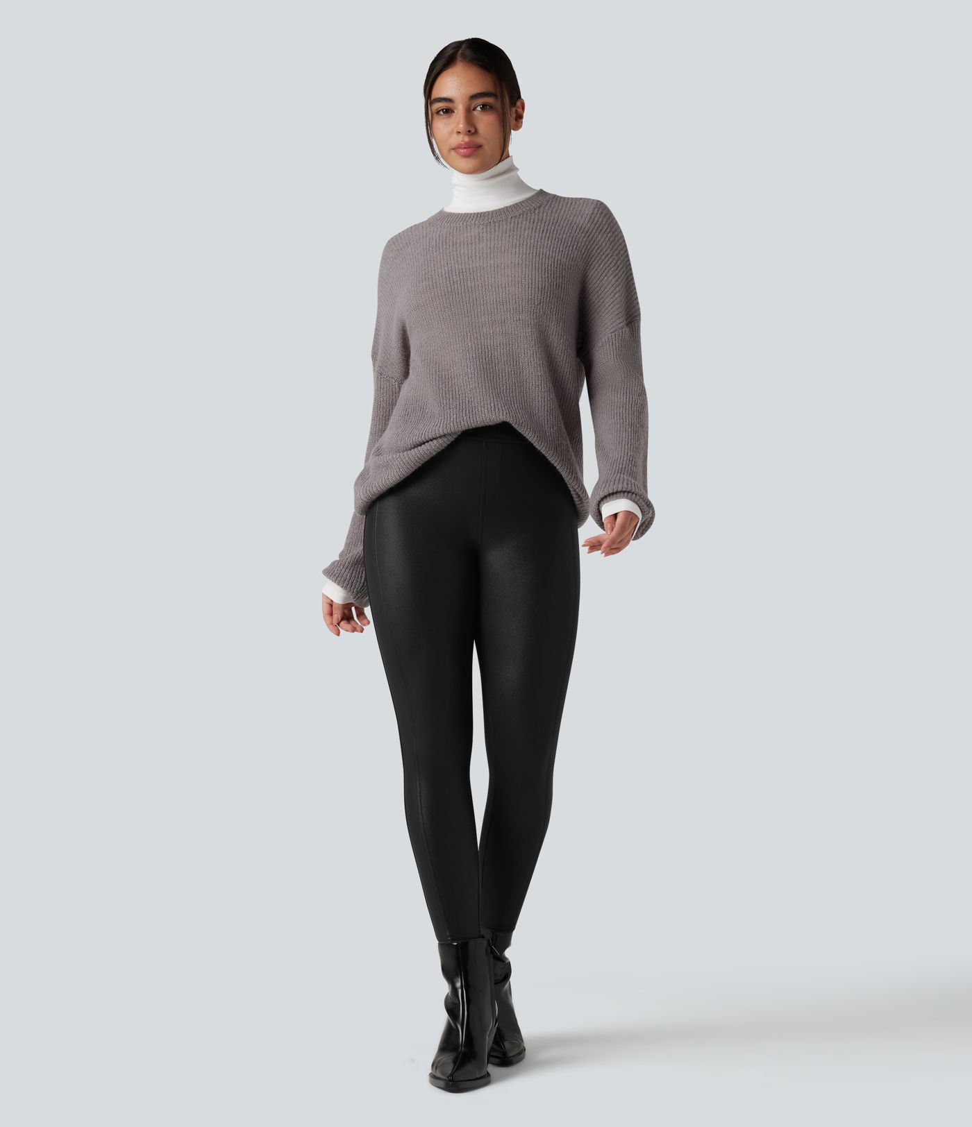 Casual legging met hoge taille van glanzend nepleer, met zakken