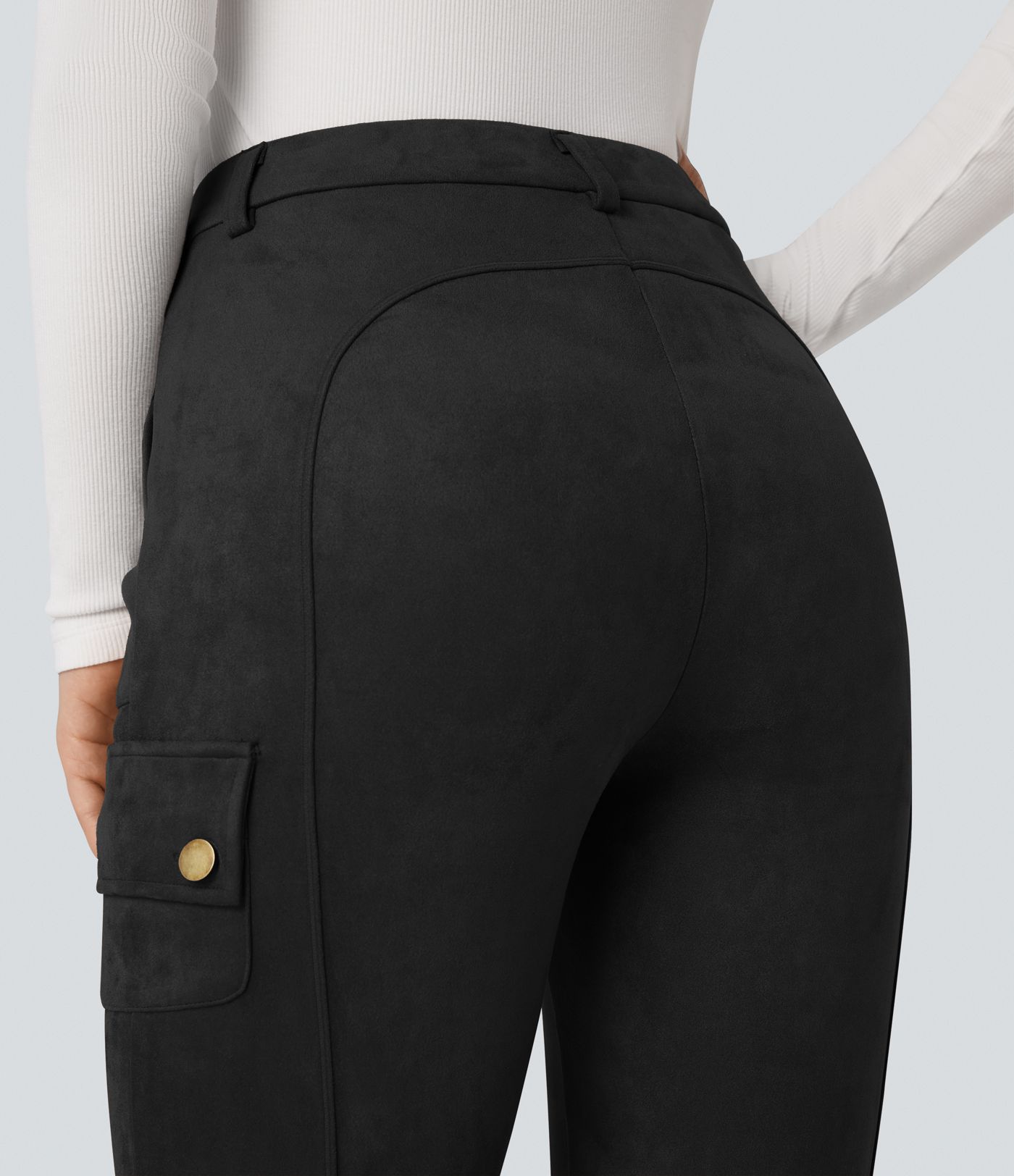 Pantalon cargo équestre en suède, taille haute, avec poches