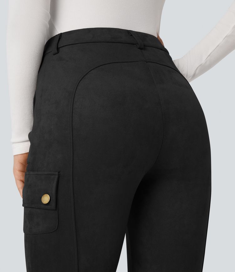 Pantalon cargo équitation suédine taille haute avec poches