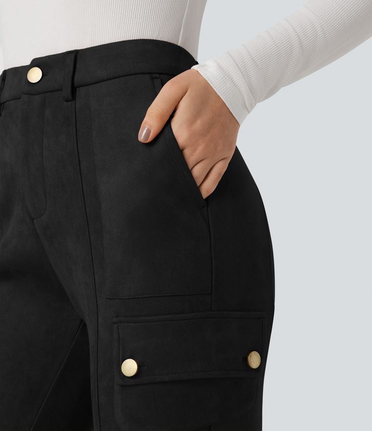 Pantalon cargo équitation suédine taille haute avec poches