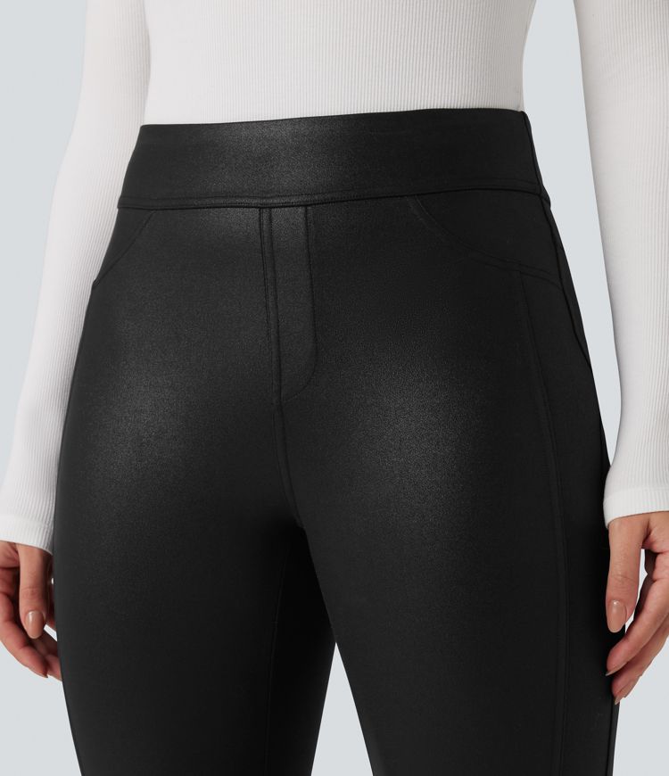 Halara Ultrasculpt™ Faux Leather Shine High Waisted Casual Leggings with Pockets