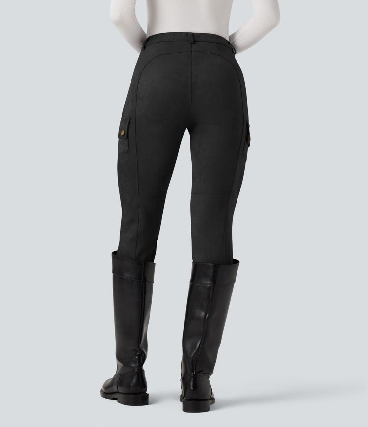 Pantalon cargo équitation suédine taille haute avec poches