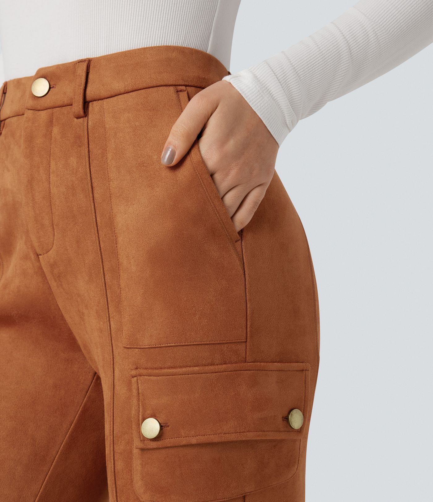 High Waisted Suede Equestrian Cargo Pants with Pockets