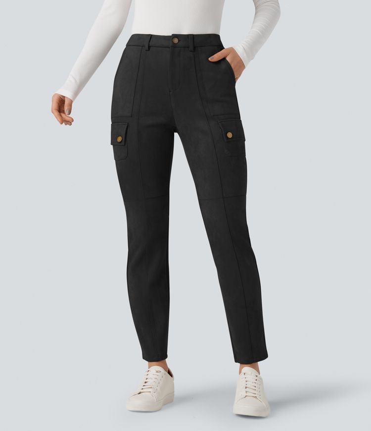 Pantalon cargo équitation suédine taille haute avec poches